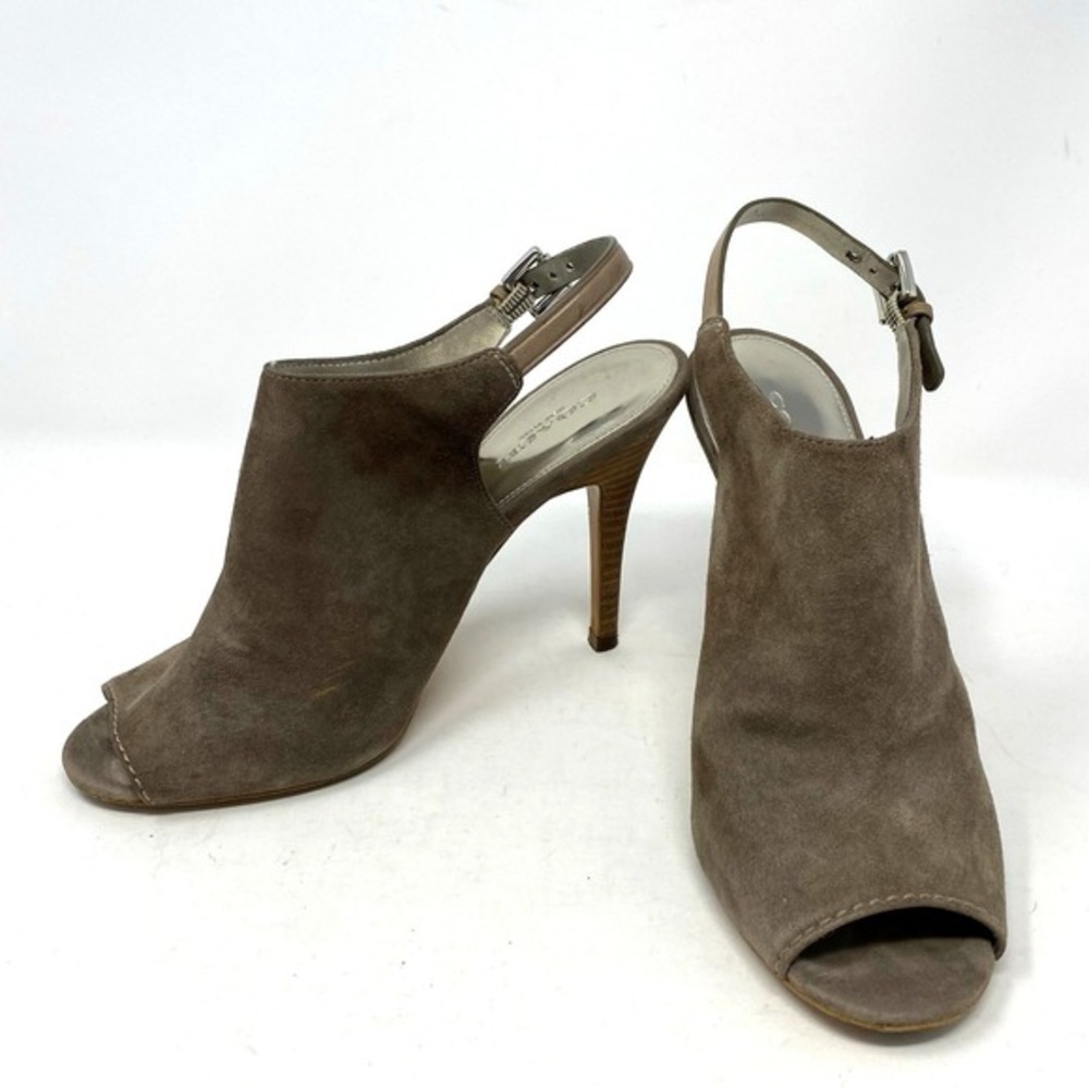 Coach Lanora Heels Womens 7B Gray Suede Peep Toe Slingback Quiet Luxury Chic‎